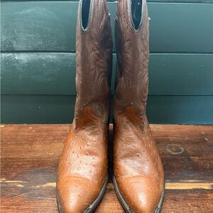 🇺🇸 Made in USA Tan Ostrich Textured Western Boots 10.5 EW